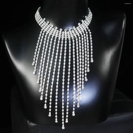Chaînes de luxe strass gland chaîne recadrée diamants multicouches sexy voir à travers dos nu sans manches discothèque festival collier