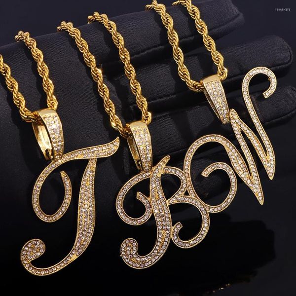 Chaînes De Luxe Shine A-Z Cursive Lettres Initiales Collier Pour Femmes Glacé Bling En Acier Inoxydable Corde Chaîne Colliers Hip Hop Bijoux