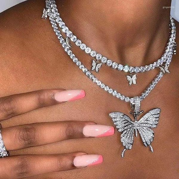 Chaines Luxury Bling Crystal Crystal Butterfly Pendant Collier pour femmes Chaîne de tennis en strass multicolore 2023 Bijoux de mode