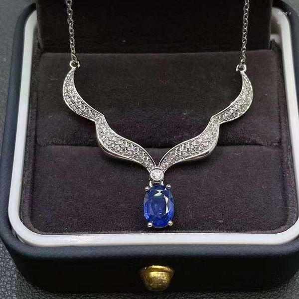 Chaînes de luxe en argent sterling saphir collier pour fête 5 mm 7 mm naturel cadeau femme