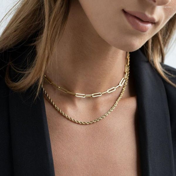 Cadenas Collar de cadena torcida de lujo Mujeres Enlace de clip de papel de acero inoxidable de moda para regalo de joyería
