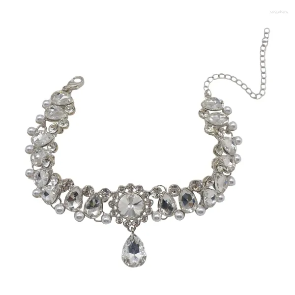 Chaînes de luxe goutte d'eau imitation perle colliers ras du cou pour femmes fleur cristal mariage banquet bijoux cadeau