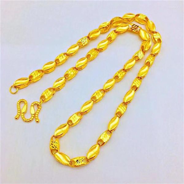 Chaînes de luxe jaune or couleur perles collier pour hommes mariage fiançailles bijoux fins 6N épais sable blé chaîne collier cadeaux mâle