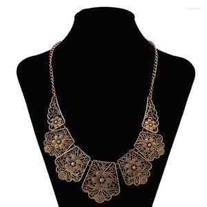 Cadenas LZHLQ talla étnica flor collares geométricos Vintage Metal hueco marca Maxi collar moda mujer cadena joyería Accesorios