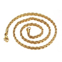 Cadenas M 18K Cuerda trenzada chapada en oro para mujeres Hombres S Gargantilla Collares Joyas en Bk 16 18 20 22 24 30 Pulgadas Colgantes de entrega de gota Dhbuw