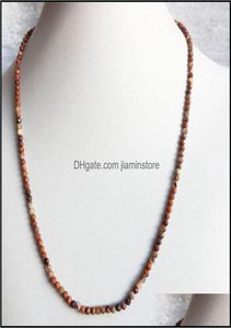 Chaînes M Collier de jaspe bréchique de sang rouge à facettes brillant chaîne en pierre naturelle tour de cou perlé mère fille colliers 3392623
