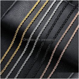 Cadenas M Collares de cadena de cuerda trenzada de acero inoxidable para hombres Mujeres Oro Negro Hip Hop Titanio Gargantilla Moda Joyería Drop Deli Dhlyk