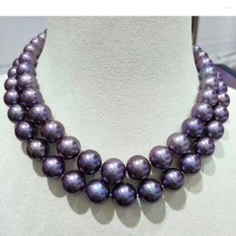 Chaînes MADALENA SARARA 10-13mm Perle D'eau Douce Violet Foncé Forme Ronde Edison Collier Brin 18 "Pour Bijoux Femme MD-E11