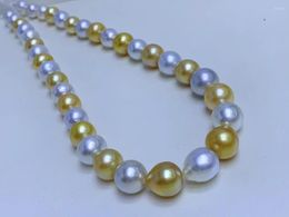Chaînes MADALENA SARARA 9mm-12mm Southsea Gold Pearl Mixte Blanc Femmes Collier Forme Ronde Bonne Qualité