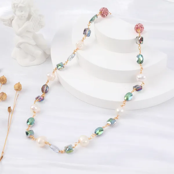 Cadenas Makersland Collar de cuentas y perlas Accesorios de joyería de moda para damas Venta al por mayor Joyería de moda Mujeres de vidrio