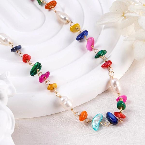 Chaînes Makersland Collier en pierre naturelle pour femmes Boho Bijoux Accessoires En gros Mode Coloré Perle Dames Bijoux