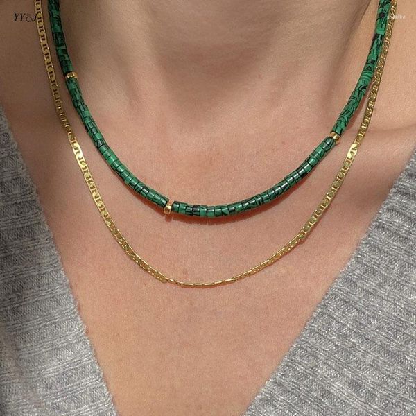 Chaînes Malachite perles collier pour femmes vert pierre naturelle été bohême Outer Banks bijoux 2023