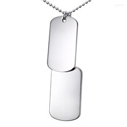 Chaînes Mâle Argent Couleur En Acier Inoxydable Double Pendentif Perles Chaîne Colliers Hommes Bijoux De Mode Brillant Soldat Étiquettes En Gros Au Détail