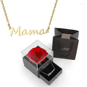 Chaines Collier en acier en titanium Mama avec boîte cadeau de rose de luxe pour maman Journée mère 2024 ensemble romantique