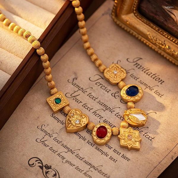 Chaînes Colliers médiévaux pour femmes Vintage Love plaqué or véritable Western Antique regravé collier de haute qualité chaîne en os