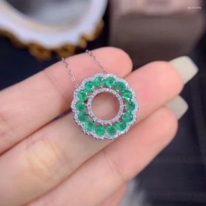 Chains Meibapj Luxe Natural Emerald Circle Hangketting met certificaat 925 Puur zilveren fijne bruiloft sieraden voor vrouwen