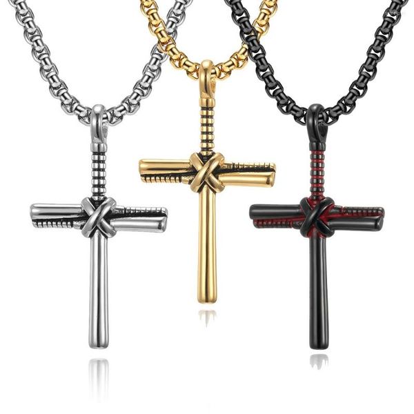 Cadenas Collar cruzado para hombre Acero inoxidable Béisbol en forma de bate de béisbol Colgante Cadena Cadena Cristianos Joyería religiosa masculina Regalo