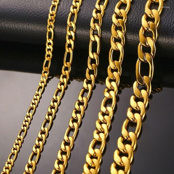 Cadenas Collar de cadena Figaro para hombre Enlace de bordillo Tono dorado Acero inoxidable Joyería de colar masculina 24 pulgadas