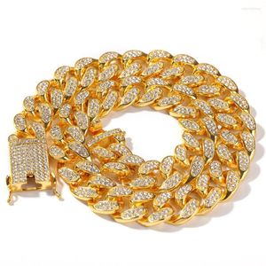 Ketens heren hiphop ijs uit Miami Cuban Chain Gold Silver Color CZ Rhinestone Bling 20mm breedte ketting armband sieraden