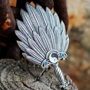 Chaînes Hommes Pendentif Taiji Plume Fan Petit Collier Hanfu Accessoires Pour Hommes Et Femmes Antique Rétro