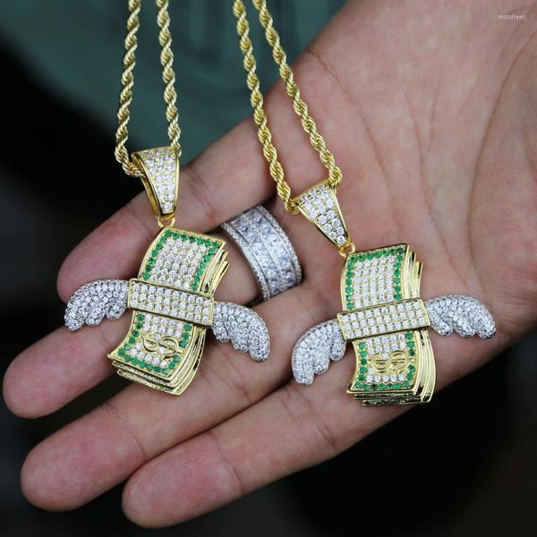 Cadenas hombres niño gran dinero encanto colgante pavimentado completo blanco verde colorido Cz para Hip Hop fiesta collar joyería Drop Ship