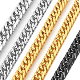 Ketten Männer Jungen Silber Farbe/Gold Farbe/Schwarz Farbe Edelstahl Doppel Curb Cuban Link Kette Halskette Choker 9/11/13/16/20mm