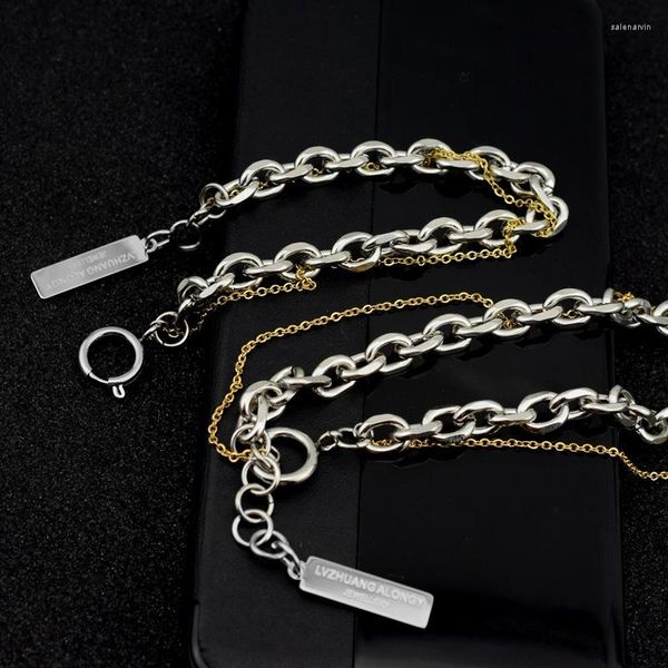 Cadenas Hombres Hip Hop Acero inoxidable Espesor Dos tonos Collar Pulsera Exquisito Punk Mezclar y combinar Cadena de clavícula al por mayor