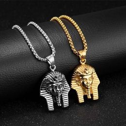 Chaînes Hommes Hiphop Acier inoxydable Pharaon égyptien Tête Pendentif Colliers Chaîne Punk Jewelry316G