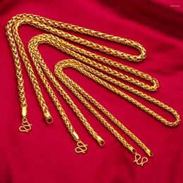 Cadenas Hombres Collar Clavice Cadena Sólido Hip Hop Bizantino Real 18k Oro Color Hombre Joyería Regalo 60cm Largo
