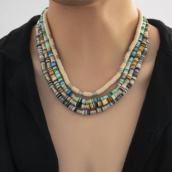 Chaînes Collier ras du cou de plage pour hommes, perles d'argile douce de couleur blanche et noire pour hommes et femmes, bijoux simples à faire soi-même