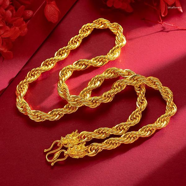 Chaînes Hommes Cuivre 8MM Corde Chaîne 24K Or Couleur Collier Dragon Lien Hip Hop Bijoux