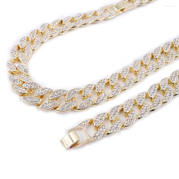 Chaines Collier Hip Hop Hop 16 mm Miami Cuban Link chaîne Iced Out Bling Women Jewelry Rappeur Dancer Rock Crystal Gold Silver Couleur