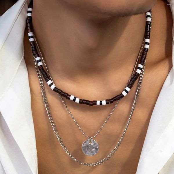 Chaînes Collier pour hommes Collier de perles de bois de noix de coco Bijoux Hip-Hop Hip-Hop Niche de haut niveau Marque ronde Chaîne de clavicule