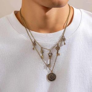 Chaînes Collier pour hommes personnalisé rétro clé boussole bijoux hip-hop niche haute qualité détection portant chaîne de pull