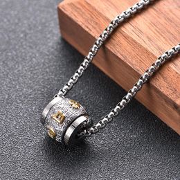 Chaînes Collier pour hommes en acier inoxydable Six mots pendentif cylindrique Vintage Mantra bouddhiste colliers chanceux amulette bijoux masculins