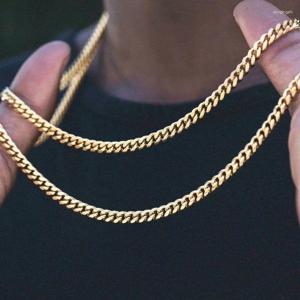 Cadenas Collar de cadena cubana de acero inoxidable para hombres Regalo de joyería de cuello colorido de oro negro