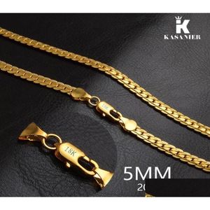 Chaînes Hommes Sideway Link Chaîne Colliers 5mm Largeur 18K Or 20inch Cou Curb Serpent Mariage Bijoux De Mode Drop Livraison Pendentifs Dhznd