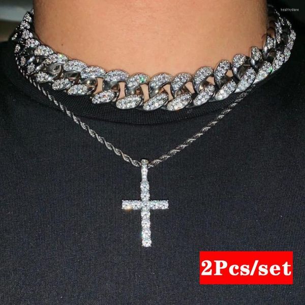 Chaînes hommes femmes 20 MM chaîne cubaine croix collier couleur argent glacé strass Miami lien Hiphop bijoux cadeaux