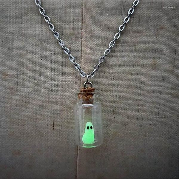 Cadenas Hombres Mujeres Novedad Divertido Collar Luminoso Creativo Mini Botella De Vidrio Colgante Joyería Para Suministros De Halloween Al Por Mayor