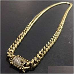 Cadenas para hombre 18k Tono de oro 316L Acero inoxidable Collar de cadena de eslabones cubanos Curb con diamantes Cierre de cierre Drop Entrega Joyería Necklac Dhkcw