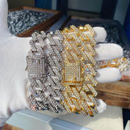 Chaînes Hommes 20mm Large Iced Out Cz Cubain Lien Chaîne Hip Hop Bling Lourd Chunky Robuste Épais Collier Ras Du Cou Bijoux 8 Pouces-2 Pouces309N