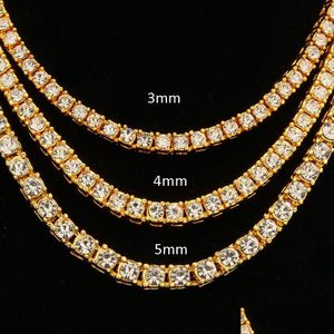 Cadenas de oro para hombre Iced Out Tennis Chain Necklace 3 4 Mm Fl Diamond Designer Luxury Hip Hop Long And Choker Rapper Jewelry Regalos para D Dh1Dx