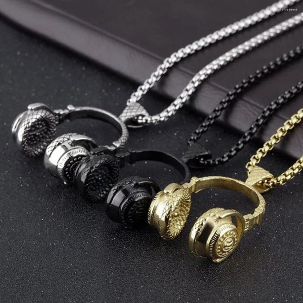 Cadenas para hombre Hip Hop estilo punk micrófono auricular colgante collar perla lindas mujeres collares