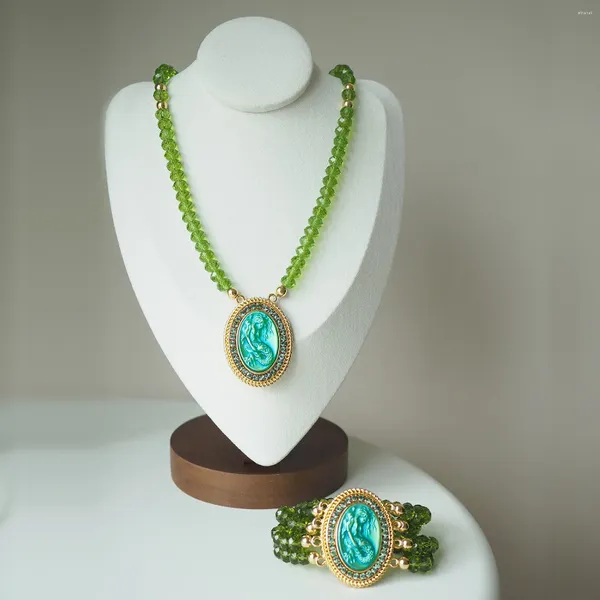 Chaînes Sirène Vintage Collier Pendentif Vert Cristal Bijoux En Perles Pour Femme Tendance