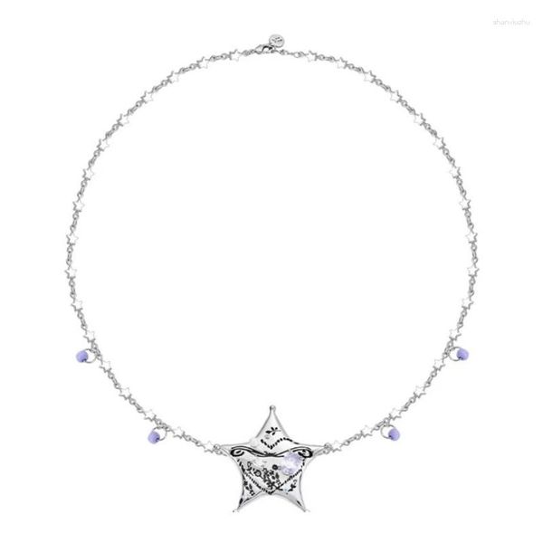 Chaînes métal exagérer pentagramme étoile pendentif collier court pour femmes unisexe Y2K bijoux Niche Hip-Hop Punk chandail chaîne