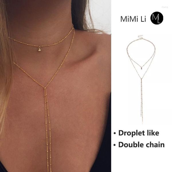 Chaînes en métal Long collier gouttelettes d'eau pendentif clavicule cou chaîne gland circulaire perle perle rendez-vous habiller cadeau