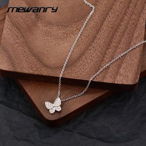 Chaînes Mewanry 925 collier en argent Sterling pour les femmes élégante fête douce Zircon papillon clavicule chaîne mariée bijoux cadeaux d'anniversaire