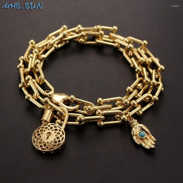 Cadenas MHS.SUN, collar de cadena hueca gruesa, colgantes de mano con cierre para mujer, joyería de moda dividida de dos usos