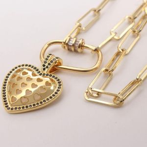 Cadenas MHS.SUN Moda Hollow Heart Chunky Cadena Collar Color Oro Zircon Pavimentado Colgante Grueso Joyería Exagerada 1pc