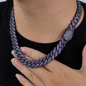 Cadenas Miami Mens Cuban Link Chain 15mm Iced Out Purple Plateado Bling Collar CZ para hombres Hip Hop Joyería